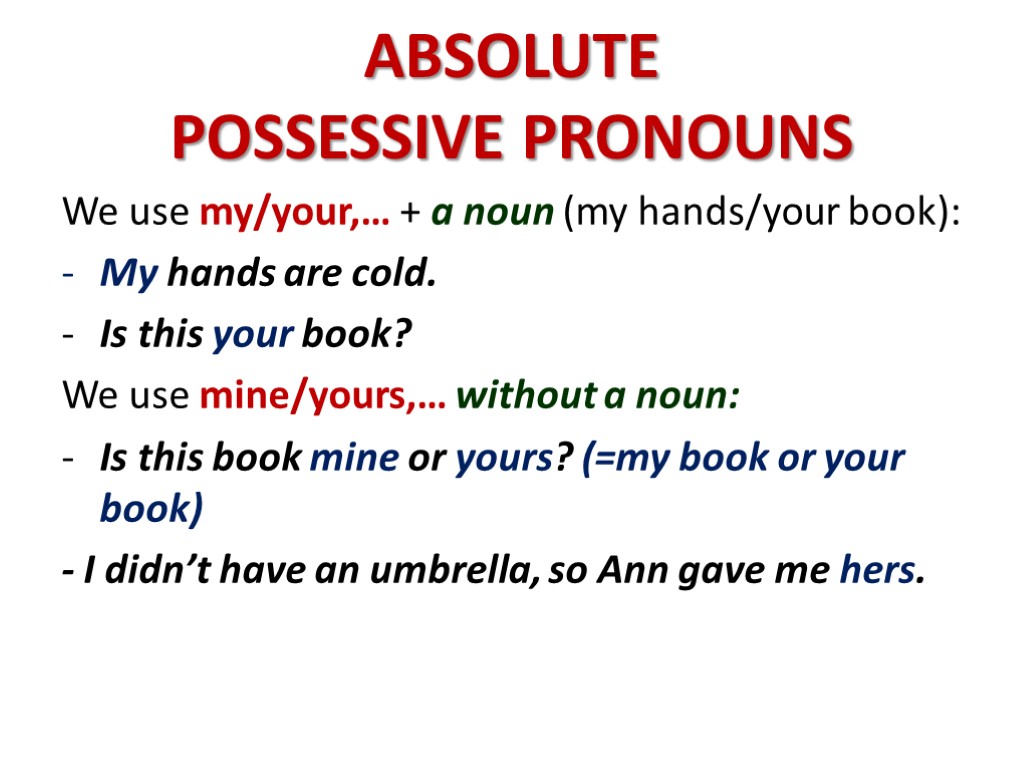 ENGLISH PRONOUNS Absolute Possessive Pronouns Indefinite Pronouns ABSOLUTE